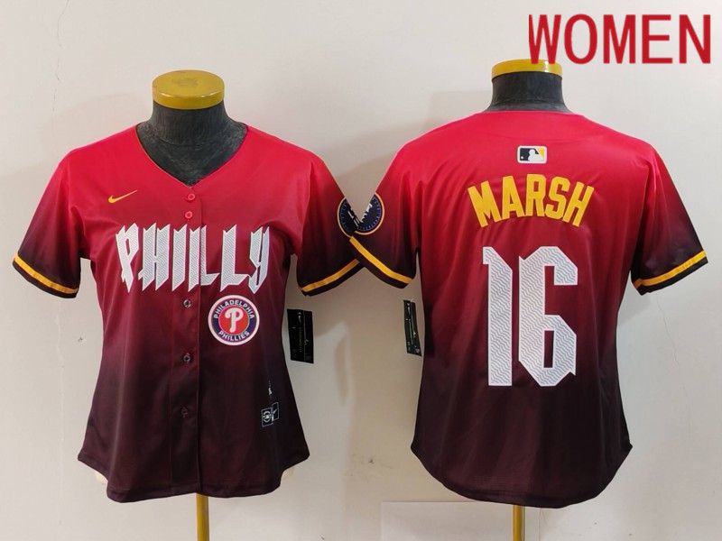 Women Philadelphia Phillies #16 Marsh Red City Edition 2024 Nike MLB Jersey style 4->women mlb jersey->Women Jersey